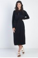 Black Button Up Neck Detail Fitted Waist Midi Dress /1-1-1