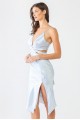 Satin Cut-Out Detail V-Neck Self-Tie Side Slit Midi Dress