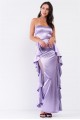 Lilac Satin Effect Sleeveless Sweetheart Neckline Open Back Ruffle Side Detail Maxi Dress /3-2-1