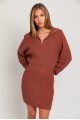 Collared Half Zipper Long Sleeve Mini Sweater Dress