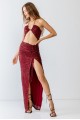 Sequin Halter Neck Sleeveless Cut-Out Ruched Detail Maxi Dress