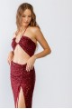 Sequin Halter Neck Sleeveless Cut-Out Ruched Detail Maxi Dress