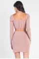 Dusty-Mauve Bust Self-Tie Cut-Out Long Sleeve Mini Dress /3-2-1