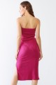 Magenta Geo Print Strapless Slit Midi Dress