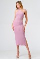 Pink Ribbed One Shoulder Cut-Out Side Midi Dress /1-2-2-1