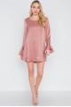 Mauve Long Bell Sleeves Rhinestone Mini Dress