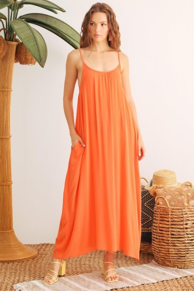 Strappy Two Pocket Tulum Draped Maxi Dress