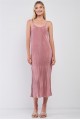 Dusty Pink Pleated Sleeveless Round Neck Side Slit Detail Midi Dress