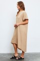 Linen Short Sleeve Hi-Low Midi Tunic Dress