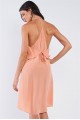 Peach Asymmetrical Sleeveless Deep Plunge V-Neck Layered Flowy Self-Tie Back T-Shaped Halter Neck Tie Mini Dress