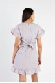 Striped Ruffle Sleeve Flare Hem Self Tie Mini Dress