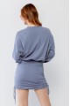 Dusty Blue Ruched Crew Neck Long Sleeve Mini Dress /3-2-1