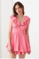 Doll Pink Ruffle Detail Front Button Romper Mini Dress