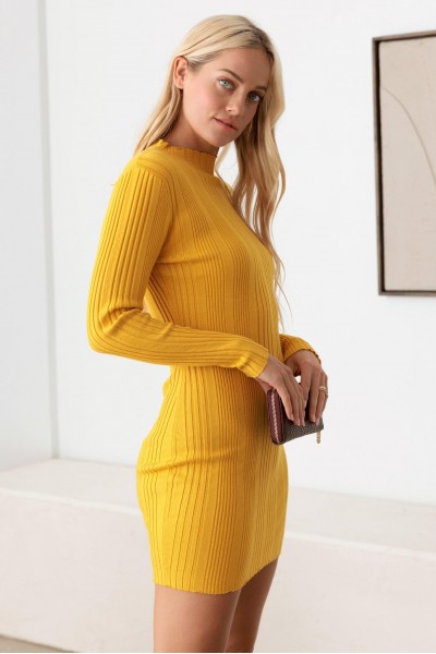 Long Sleeve Ribbed Mock Neck Mini Sweater Dress