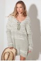 Relax Fit Mixed-Stitch Front Tie Tunic Sweater Dress