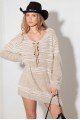 Relax Fit Mixed-Stitch Front Tie Tunic Sweater Dress