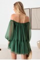 Organza Long Off Shoulder Wide Sleeve Mini Dress