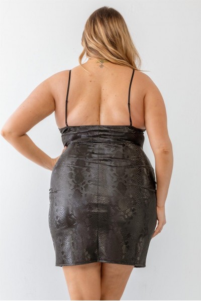 Plus Size Snake Vegan Leather Sleeveless Mini Dress