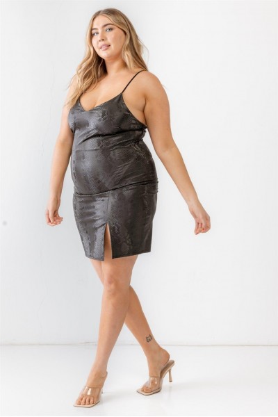 Plus Size Snake Vegan Leather Sleeveless Mini Dress